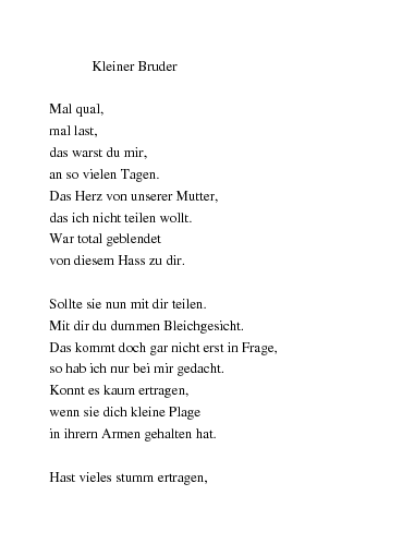 Und schwester gedicht bruder Bruder und