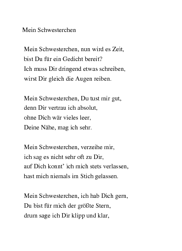Und gedicht bruder schwester Liebesgeschichte