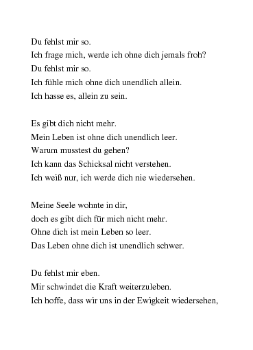 Du fehlst mir so mein schatz