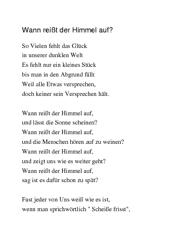 Gedichte Wann Reisst Der Himmel Auf Von Purzelbaum